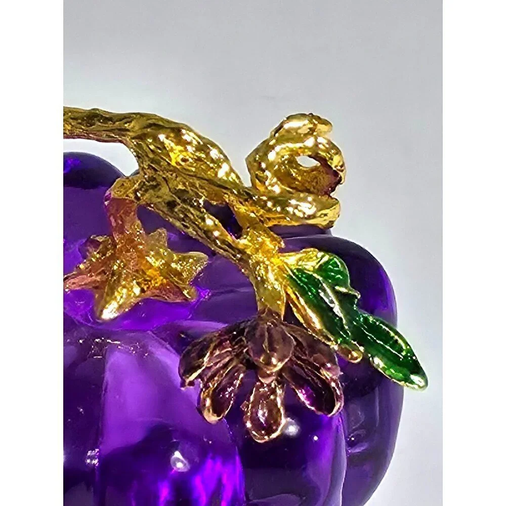 Purple Pumpkin With Gold Plated Stem & Leaves Decorative Piece Vintage